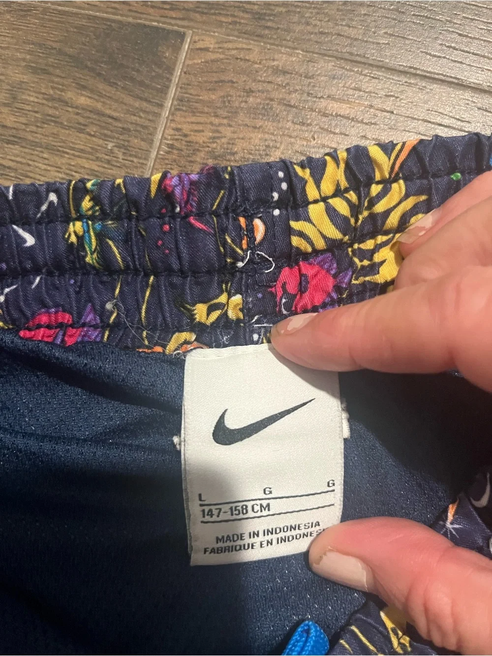 Nike Kids Navy Swim Trunks with Neon Multicolor Print